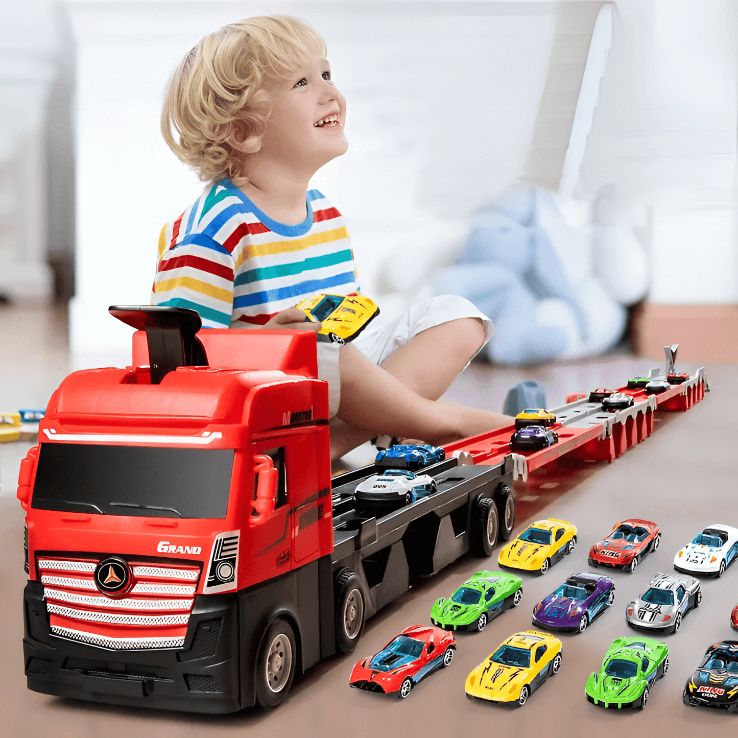 Kids Racing Truck Launcher Track Set Toy With High Speed Cars And Modular Race Track