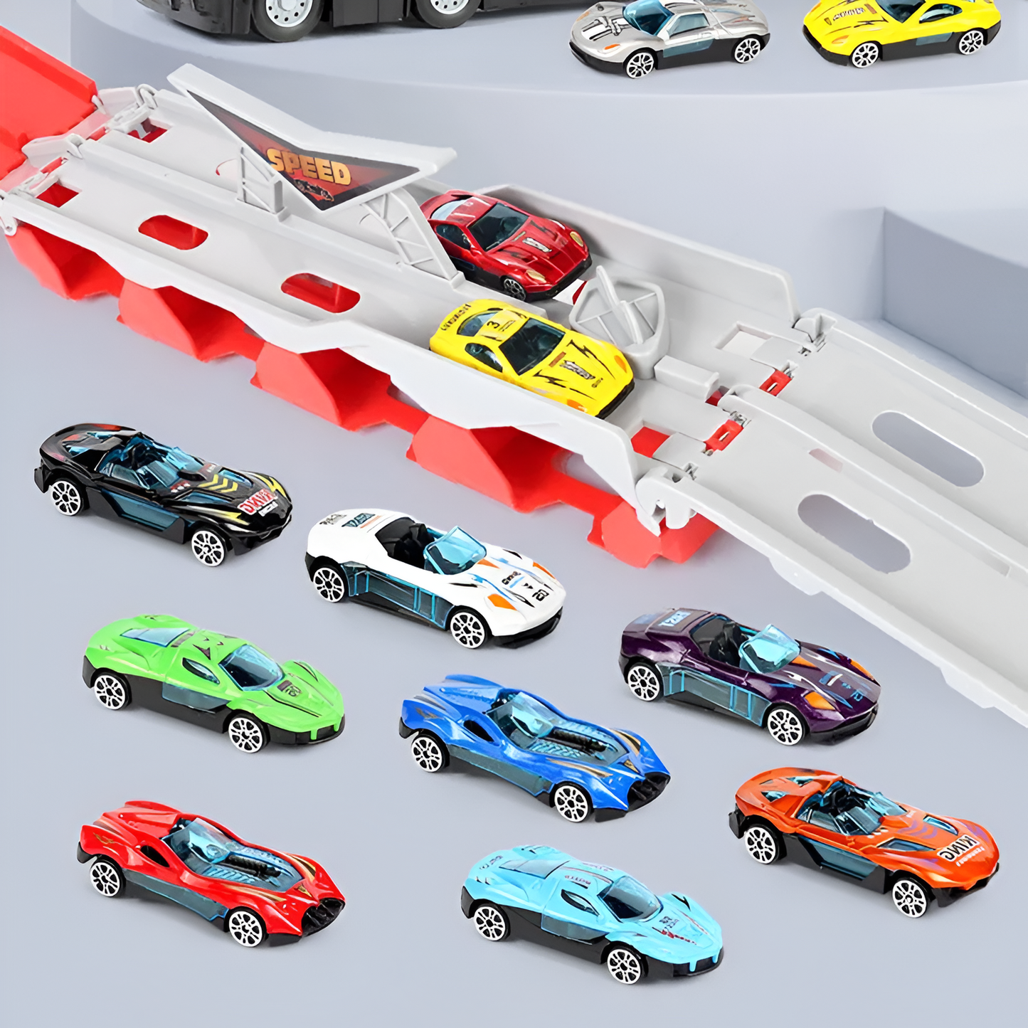 Kids Racing Truck Launcher Track Set Toy With High Speed Cars And Modular Race Track