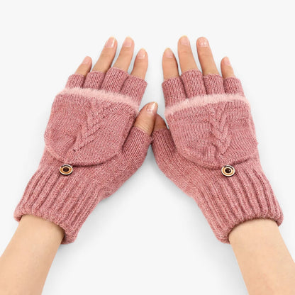 Knitted Winter Gloves Fingerless Flip Top Mittens