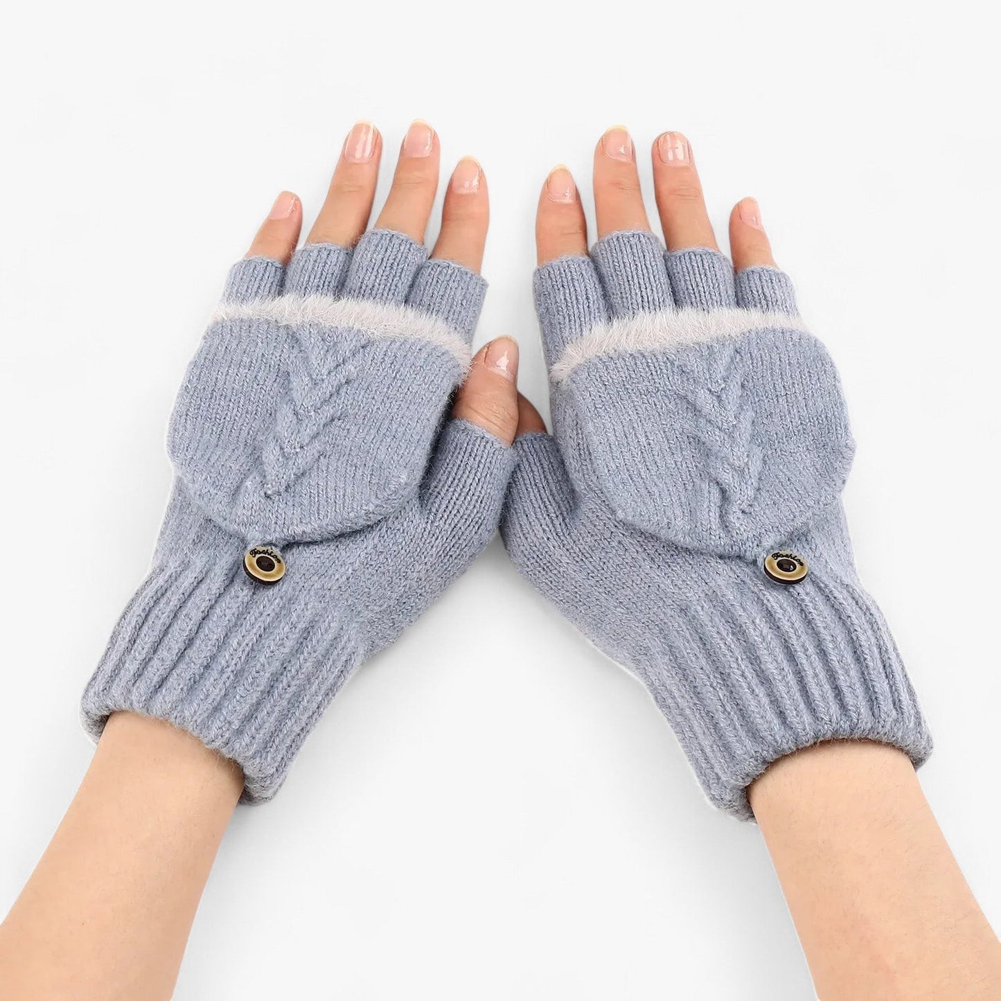 Knitted Winter Gloves Fingerless Flip Top Mittens