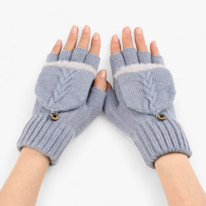 Knitted Winter Gloves Fingerless Flip Top Mittens