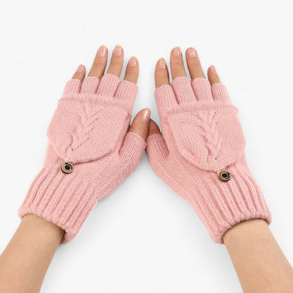 Knitted Winter Gloves Fingerless Flip Top Mittens