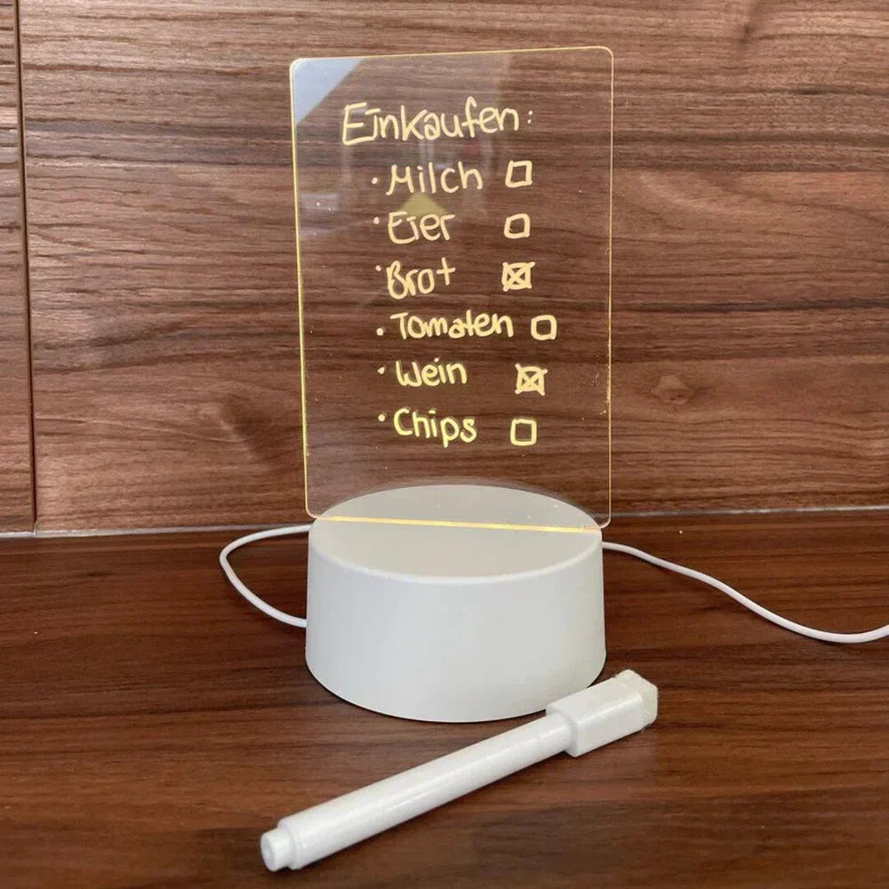 LED Acrylic Memo Board Desk Lamp Reusable Writing Note Board with USB Power