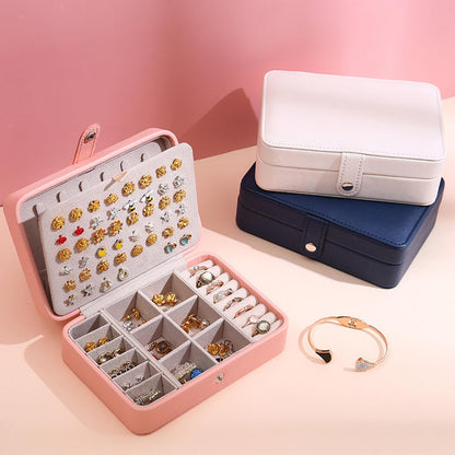 Leather Flip Lid Jewelry Storage Box Ring Earring Organizer