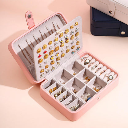 Leather Flip Lid Jewelry Storage Box Ring Earring Organizer