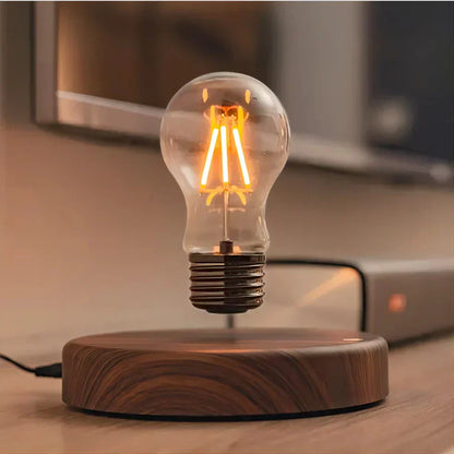 Levitating Edison Bulb Lamp with Walnut Wood Base – Modern Floating Desk Light