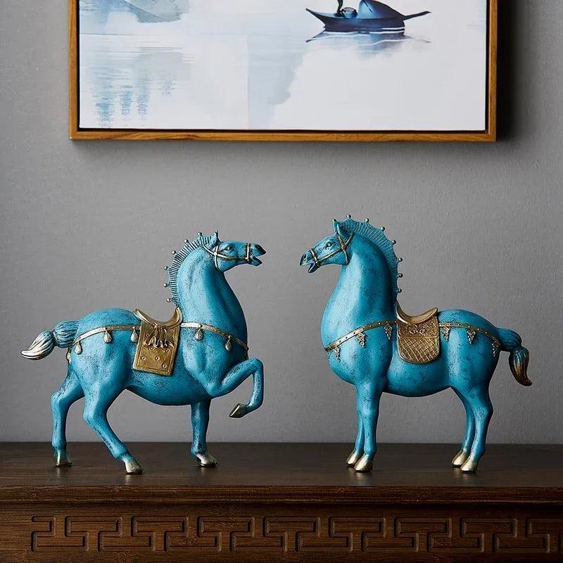 Living Room Horse Sculpture Elegant Resin Horse Statue Chinese Style Decor