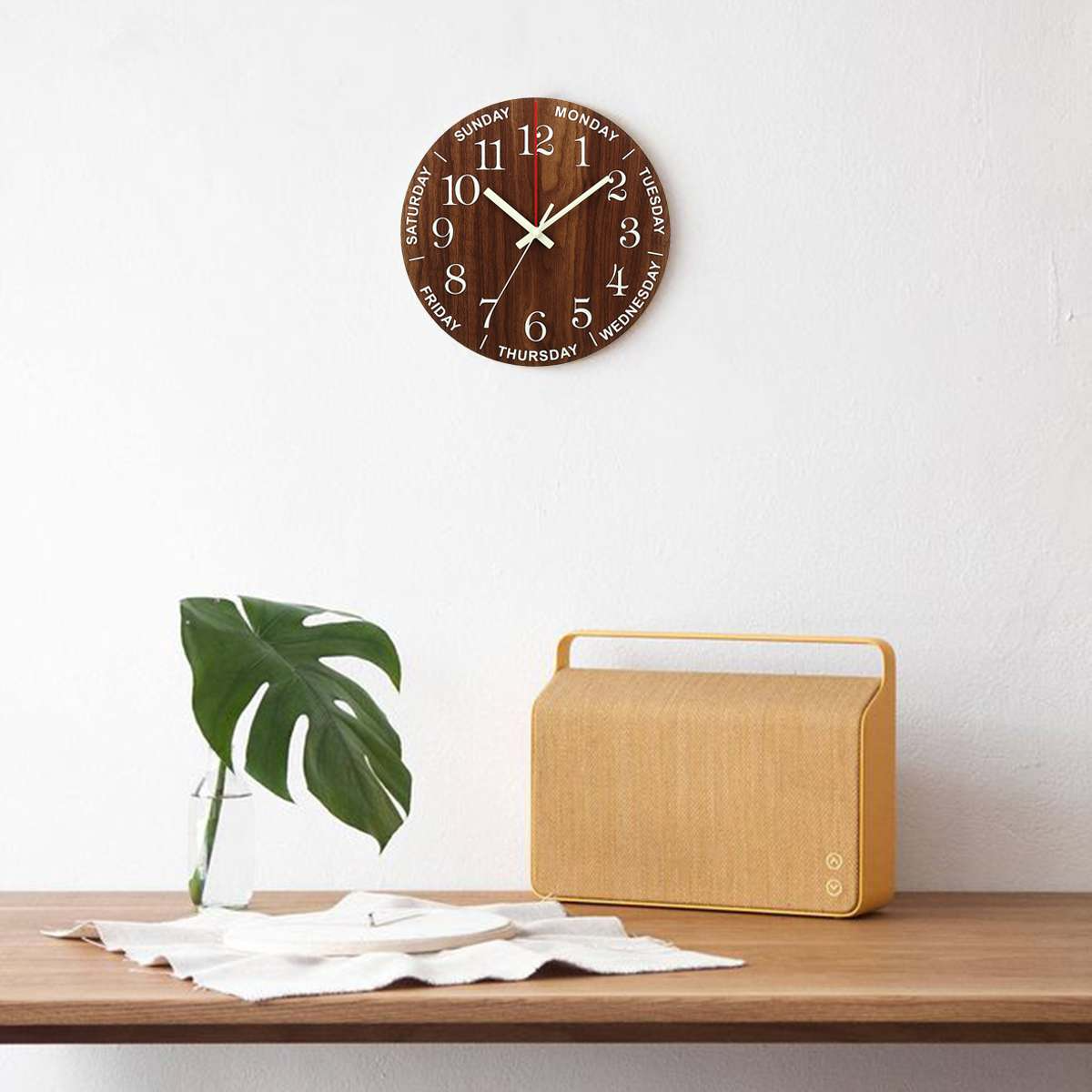 Luminous Wooden Wall Clock Glow Silent Quartz Round