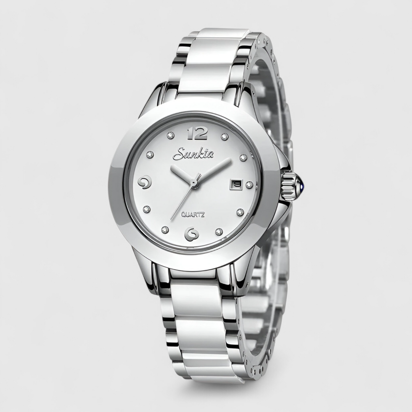 Luxury Ceramic Quartz Womens Watch Crystal Dial