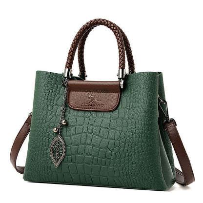 Luxury Leather Handbag Crocodile Embossed Women's Shoulder Bag Elegant Tote