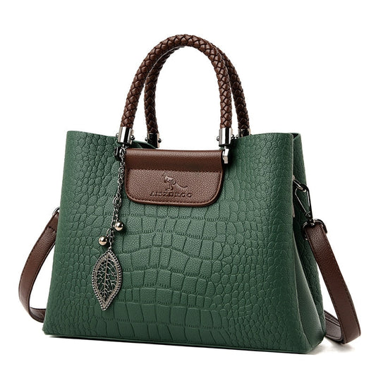 Luxury Leather Handbag Crocodile Embossed Women's Shoulder Bag Elegant Tote