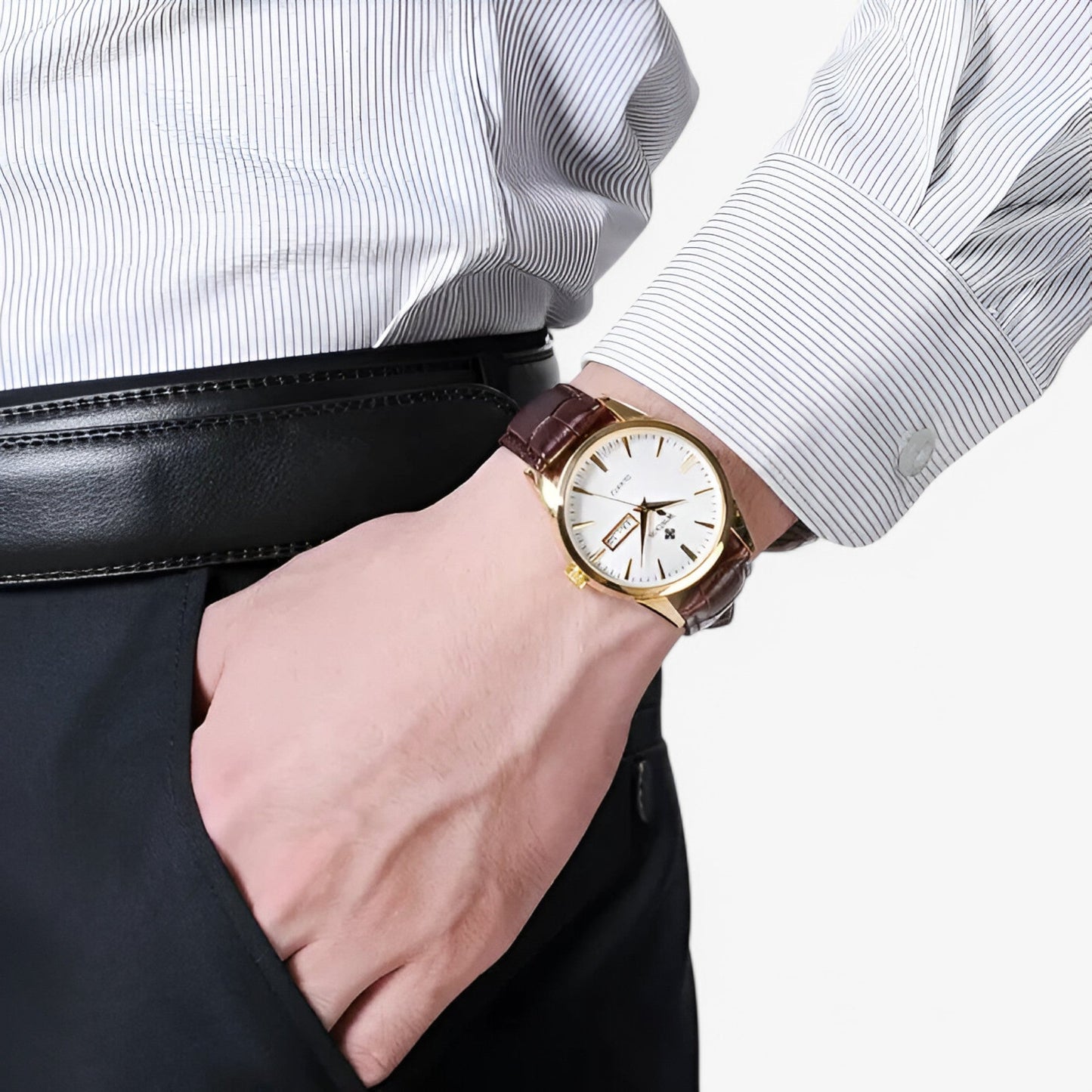 Luxury Leather Mens Watch Classic Quartz Wristwatch