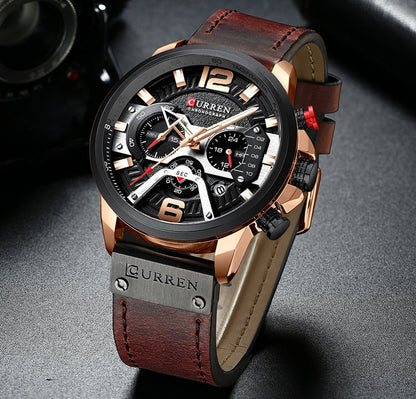 Luxury Mens Quartz Watch Leather Strap Waterproof