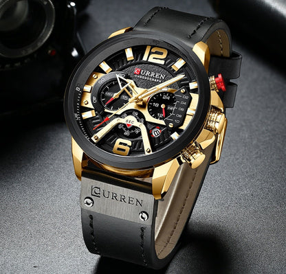 Luxury Mens Quartz Watch Leather Strap Waterproof