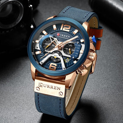 Luxury Mens Quartz Watch Leather Strap Waterproof
