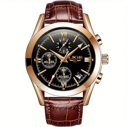 Luxury Military Quartz Watch Rose Gold Black Stainless Steel