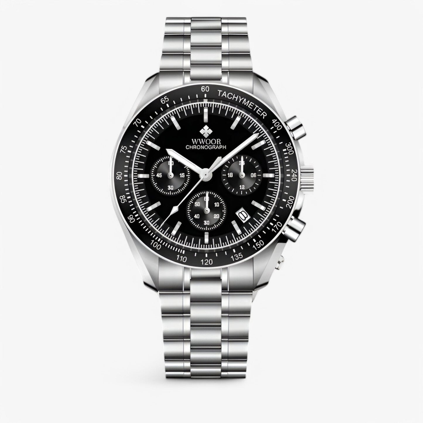 Luxury Stainless Steel Chronograph Watch Mens Waterproof Wristwatch