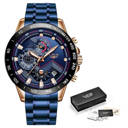 Luxury Stainless Steel Mens Quartz Watch Waterproof Wristwatch