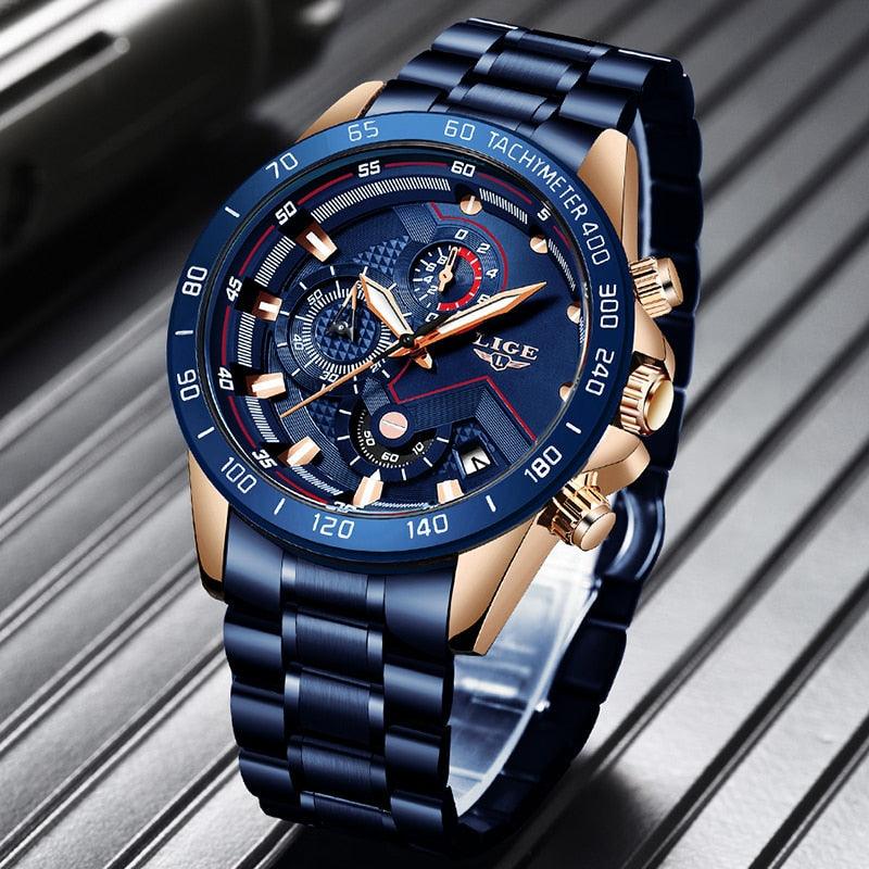 Luxury Stainless Steel Mens Quartz Watch Waterproof Wristwatch