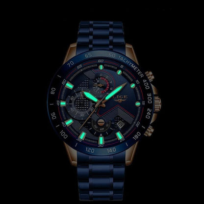 Luxury Stainless Steel Mens Quartz Watch Waterproof Wristwatch