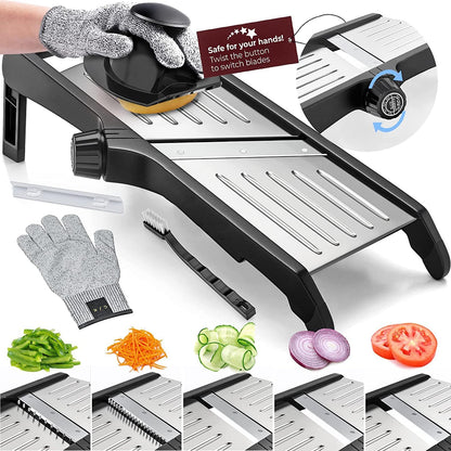 Mandoline Vegetable Slicer with Cut Resistant Gloves Stainless Steel Adjustable Food Cutter