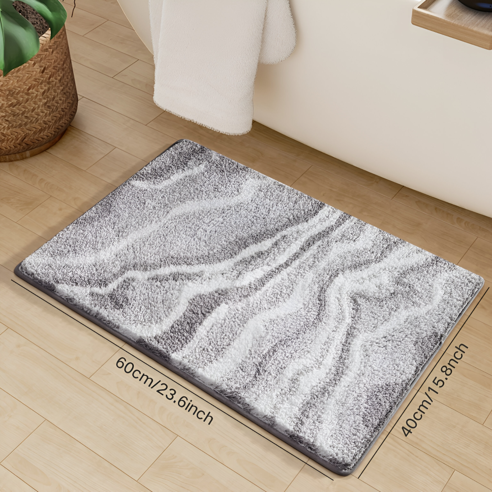 Marble Pattern Plush Bath Mat Non Slip Absorbent Bathroom Rug