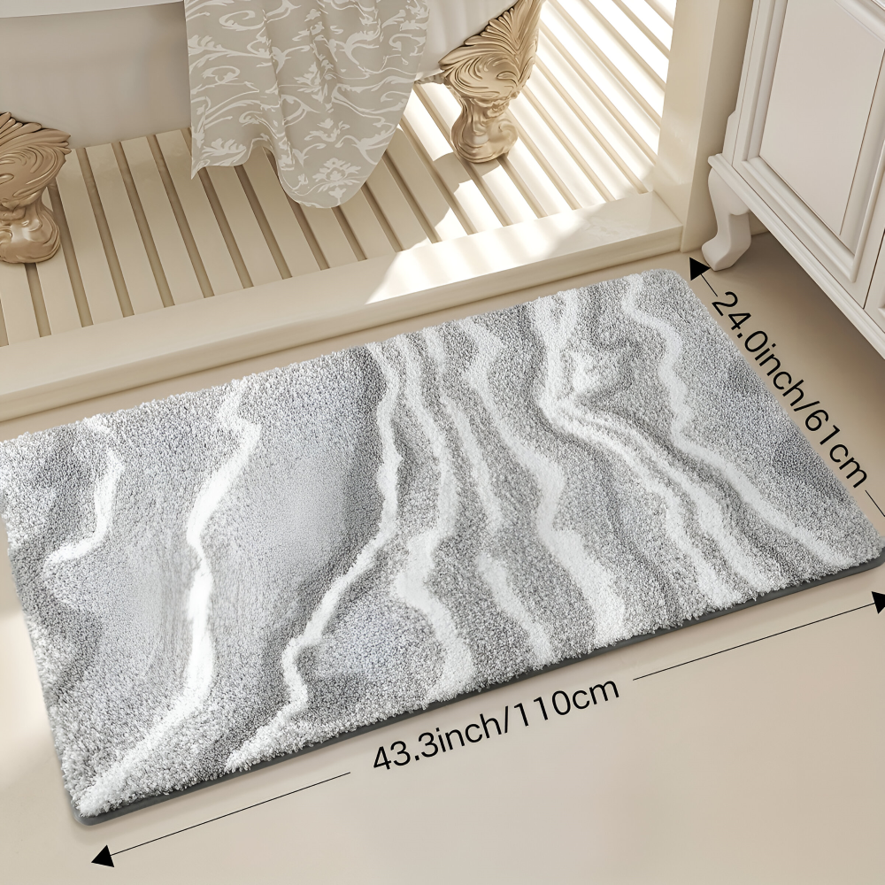 Marble Pattern Plush Bath Mat Non Slip Absorbent Bathroom Rug