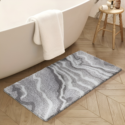 Marble Pattern Plush Bath Mat Non Slip Absorbent Bathroom Rug