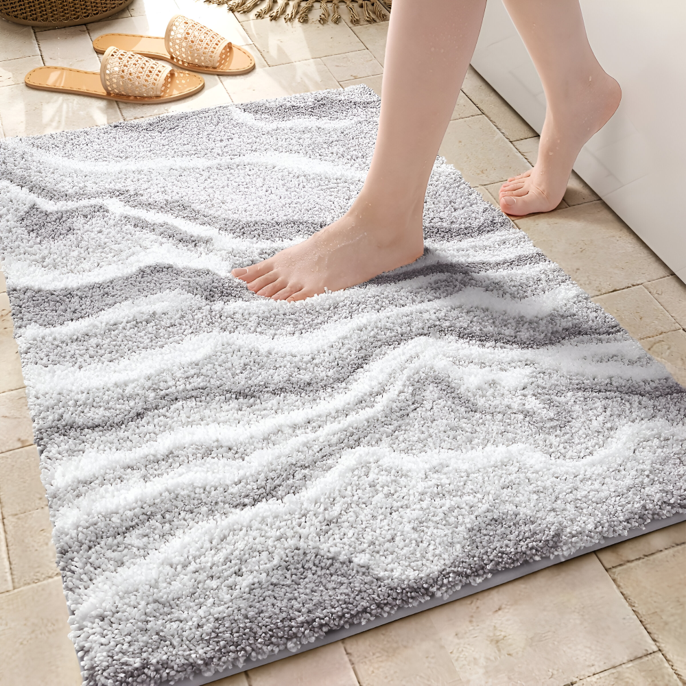 Marble Pattern Plush Bath Mat Non Slip Absorbent Bathroom Rug