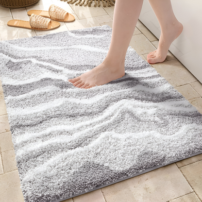 Marble Pattern Plush Bath Mat Non Slip Absorbent Bathroom Rug