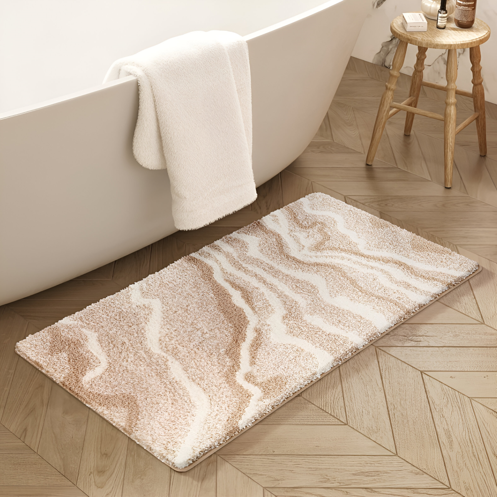 Marble Pattern Plush Bath Mat Non Slip Absorbent Bathroom Rug