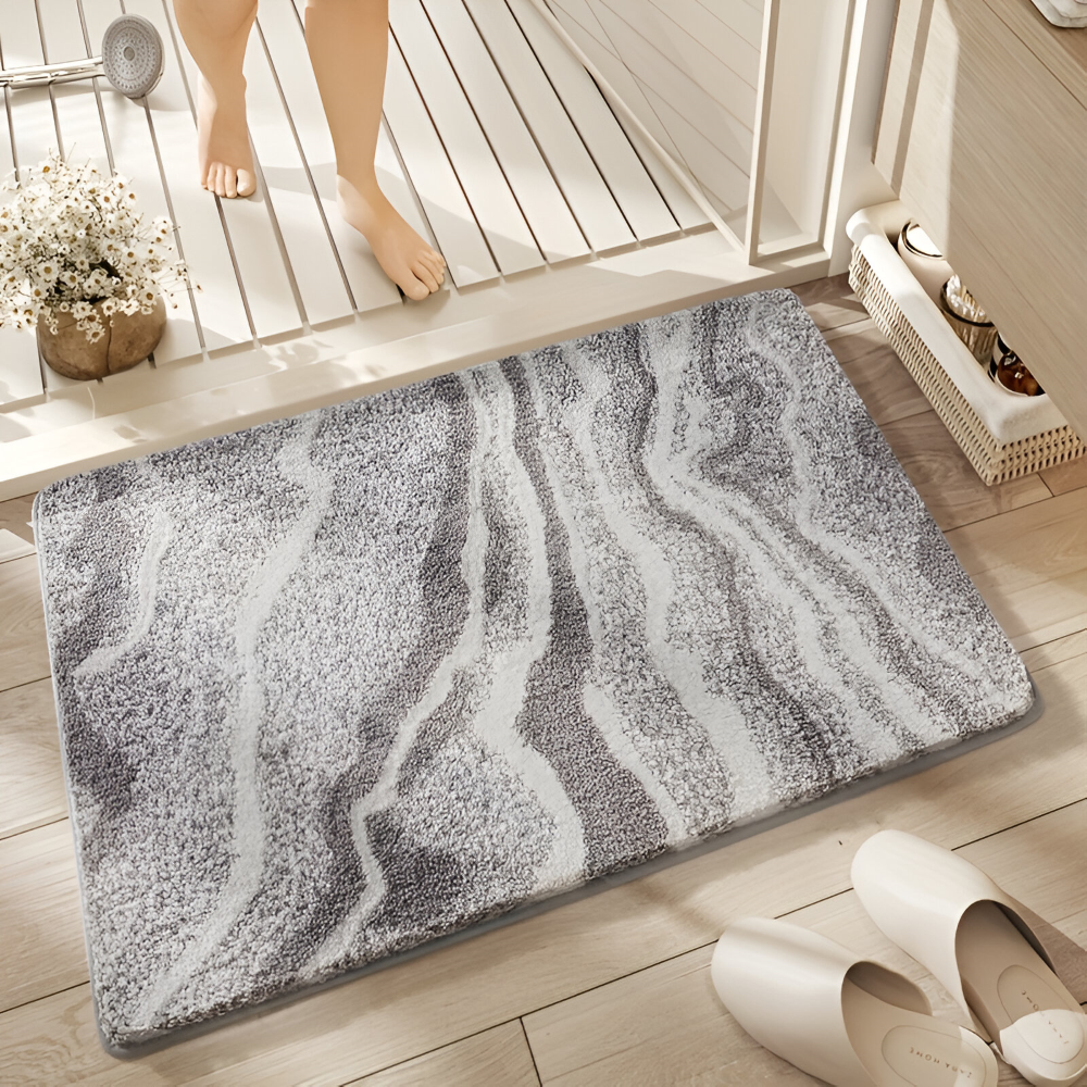 Marble Pattern Plush Bath Mat Non Slip Absorbent Bathroom Rug