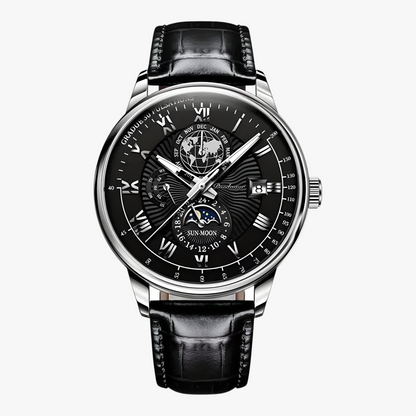 Mens Automatic Mechanical Watch Moon Phase Stainless Steel Wristwatch