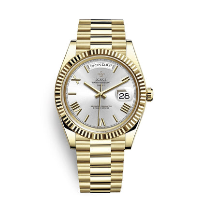 Mens Automatic Watch Day Date Mechanical Stainless Steel Wristwatch