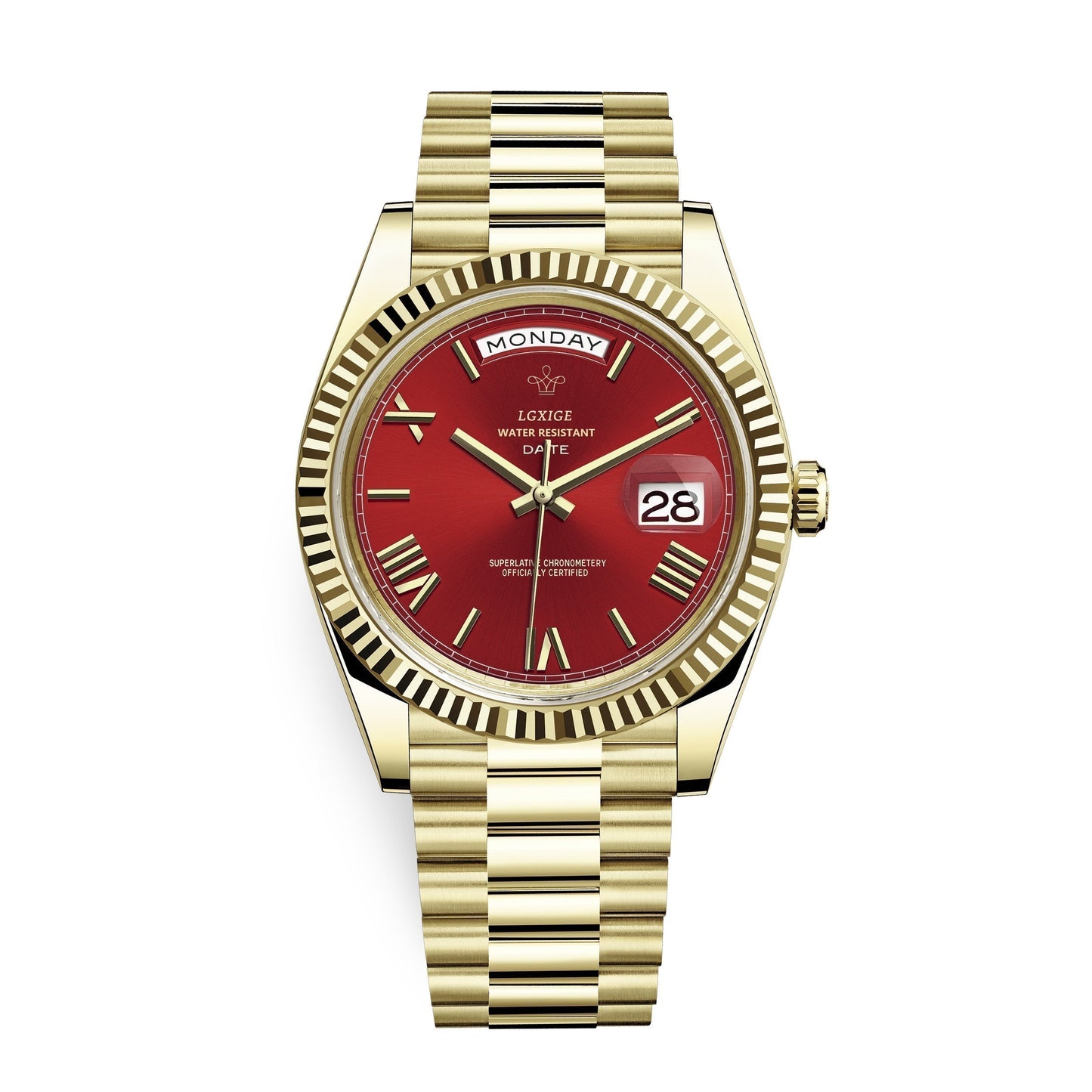 Mens Automatic Watch Day Date Mechanical Stainless Steel Wristwatch