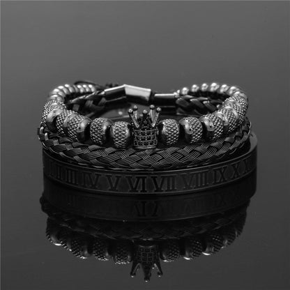 Mens Crown Bracelet Set Stainless Steel Copper Streetwear Jewelry