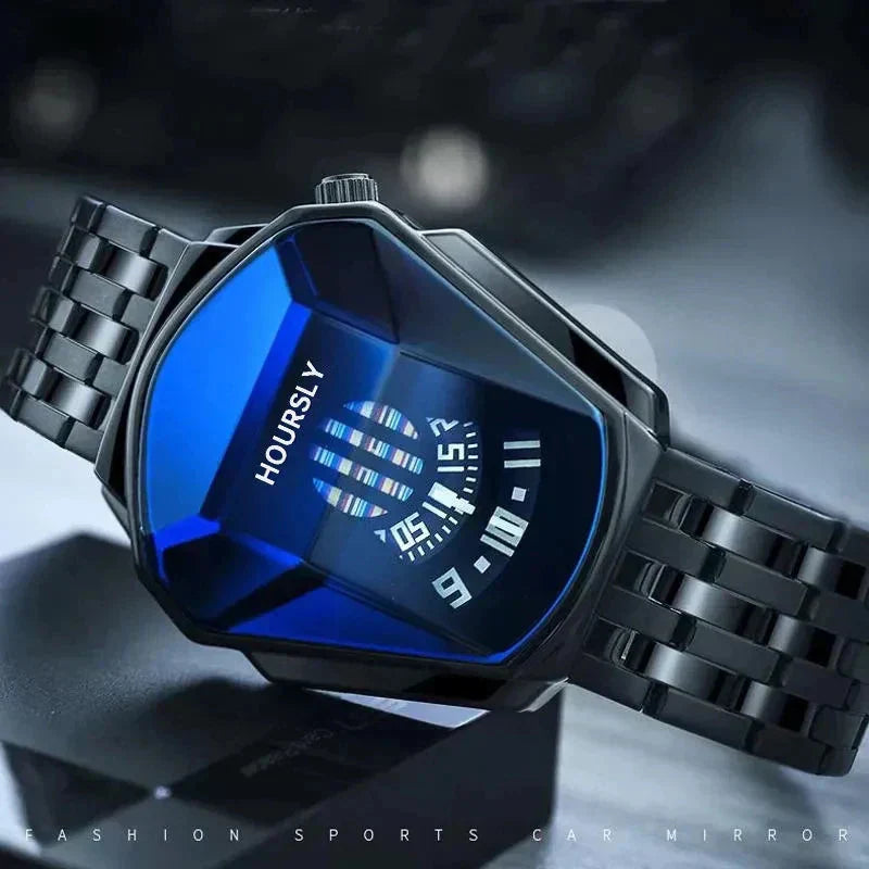 Mens Digital Quartz Watch Stainless Steel Strap Oval Case