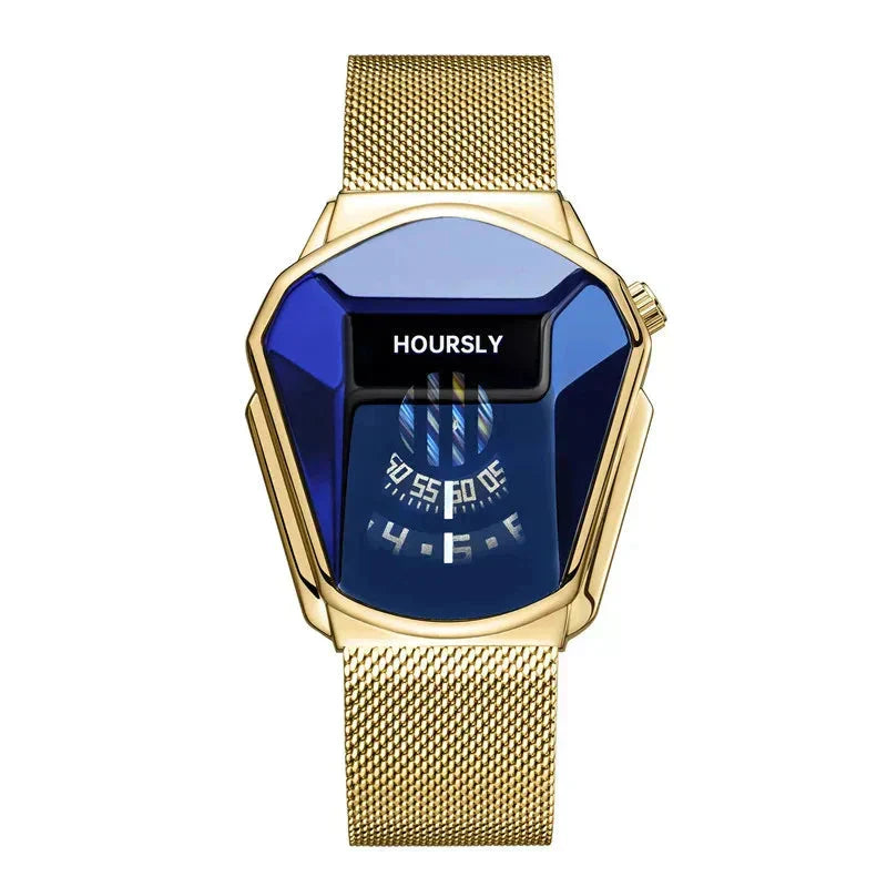Mens Digital Quartz Watch Stainless Steel Strap Oval Case