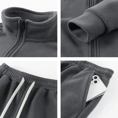Men's Fleece Tracksuit Set Warm Zip Jacket Joggers Winter Outfit