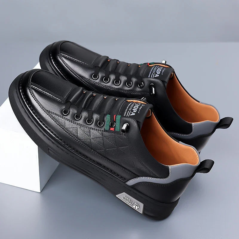 Men's Genuine Leather Sneakers Lightweight Comfort Casual Shoes