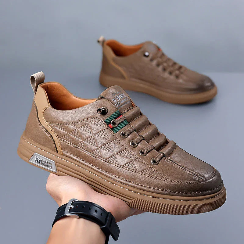 Men's Genuine Leather Sneakers Lightweight Comfort Casual Shoes