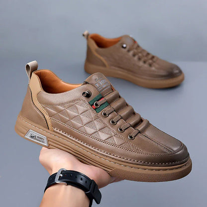 Men's Genuine Leather Sneakers Lightweight Comfort Casual Shoes