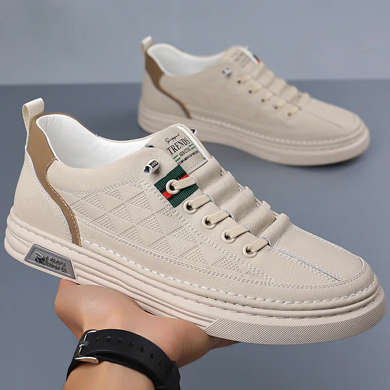 Men's Genuine Leather Sneakers Lightweight Comfort Casual Shoes
