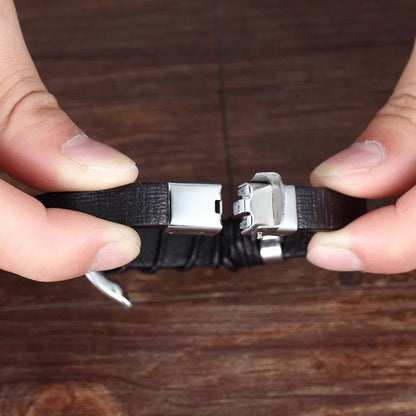 Men's Leather Infinity Bracelet Stainless Steel Wristband