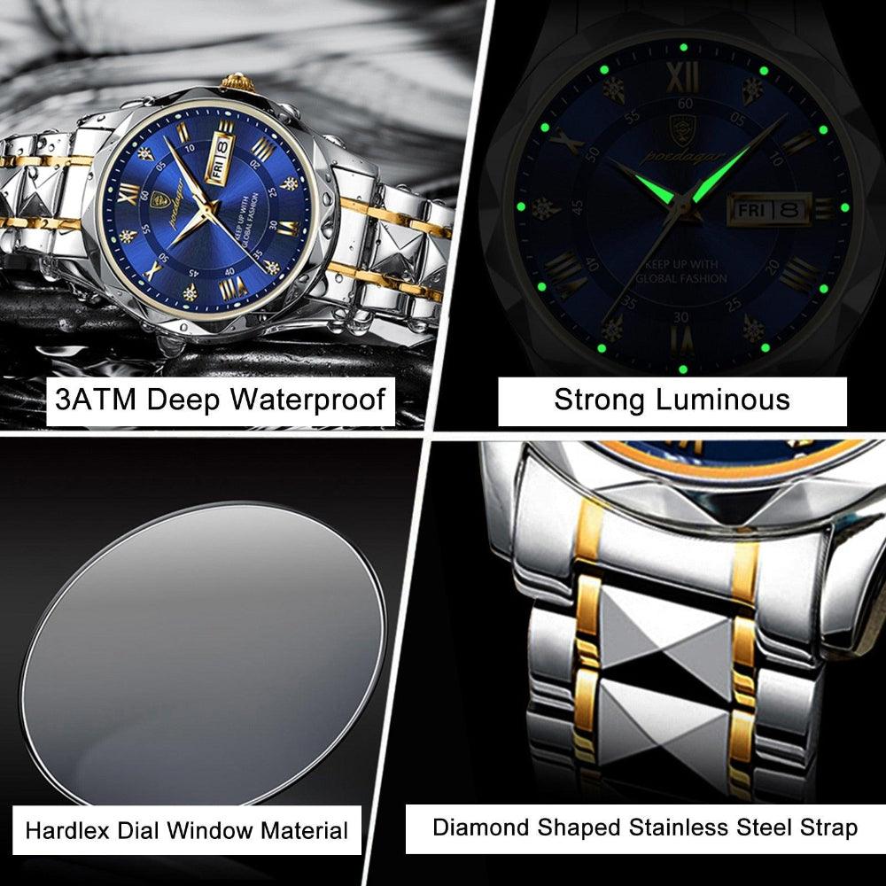 Mens Luxury Stainless Steel Quartz Wrist Watch Elegant Durable Timepiece