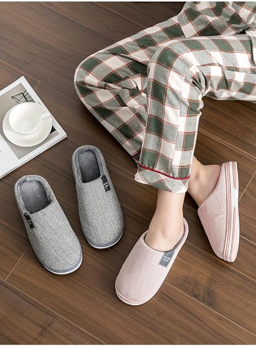 Men's Plush Lined Slippers Warm Indoor House Shoes