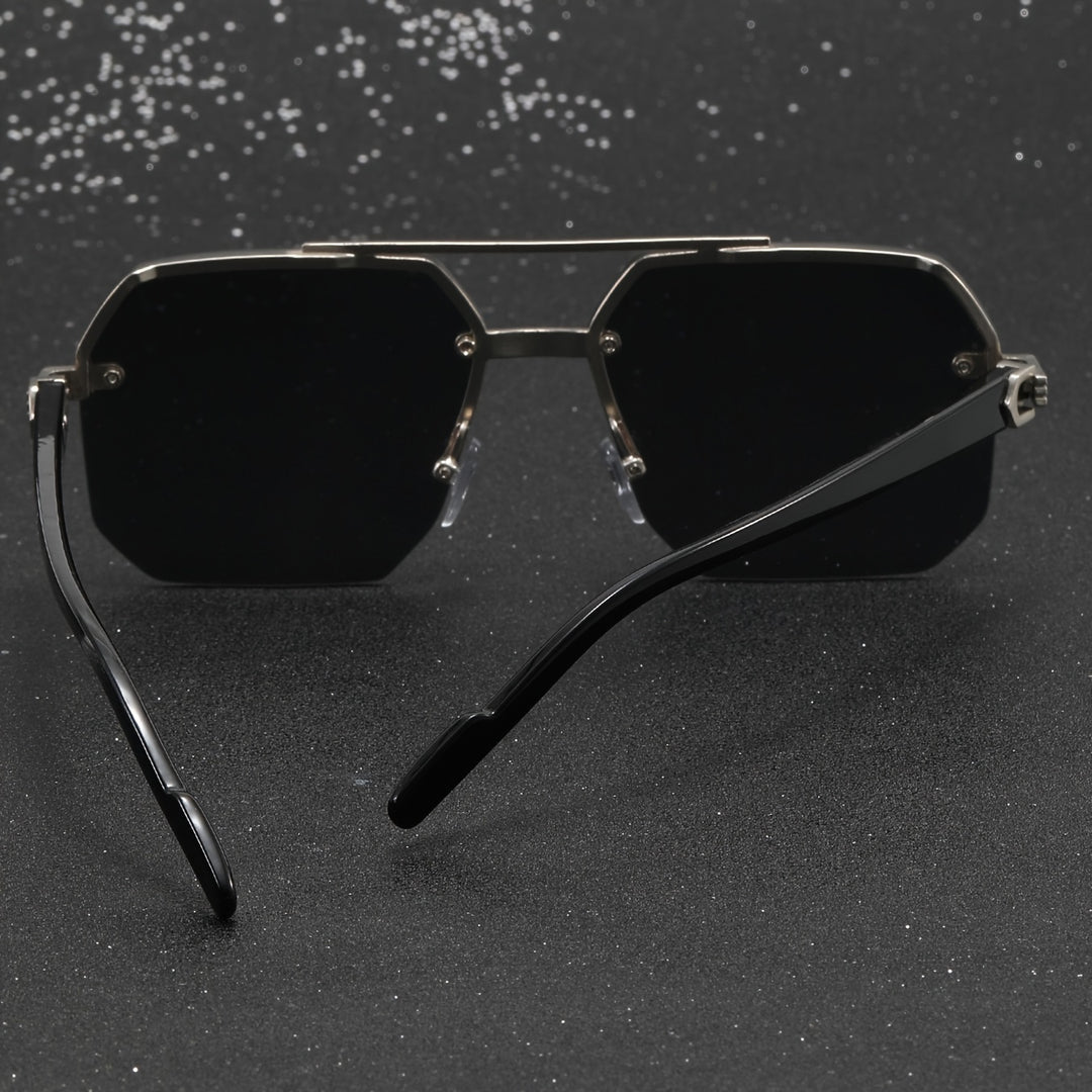 Mens Polygon Sunglasses Double Bridge Semi Rimless Eyewear