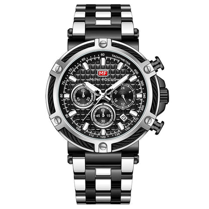 Mens Stainless Steel Watch Silver Blue Chronograph Date Wristwatch
