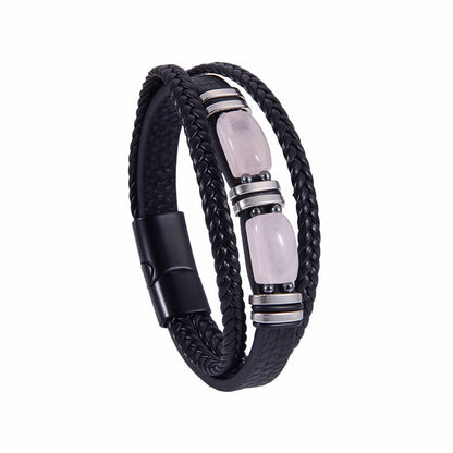 Mens Tiger Eye Bracelet Braided Leather Layered Jewelry Set