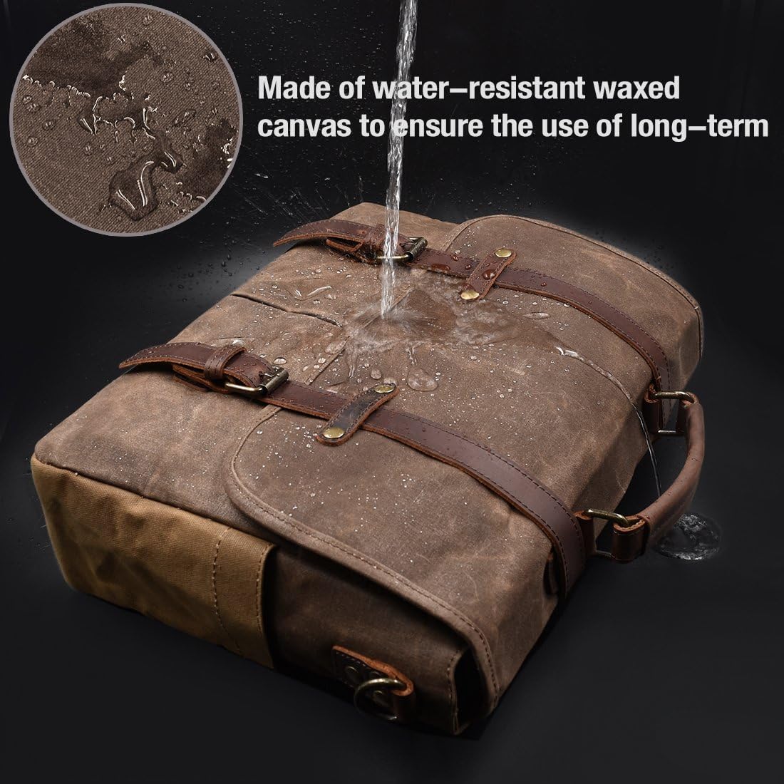 Men's Waterproof Canvas Shoulder Bag Laptop Briefcase Vintage Work Messenger 15.6 Inch Brown